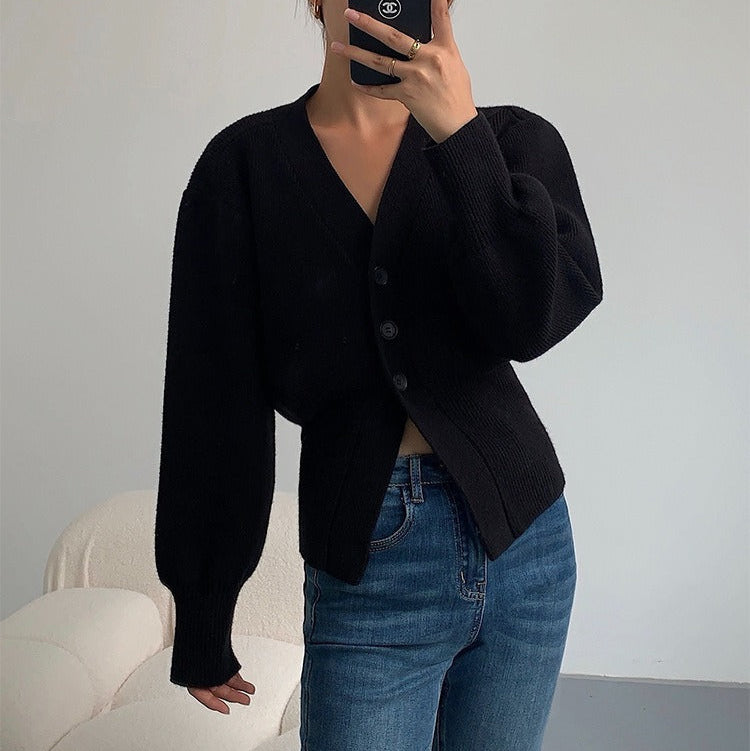 Cardigan minimaliste à col en V et coupe ajustée pour femmes - Libano