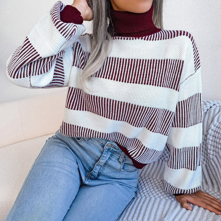 Pull à col roulé en maille à larges rayures pour femme - Elsy