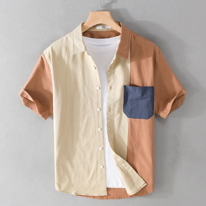 Chemise patchwork contrastée à manches courtes pour hommes - Elian