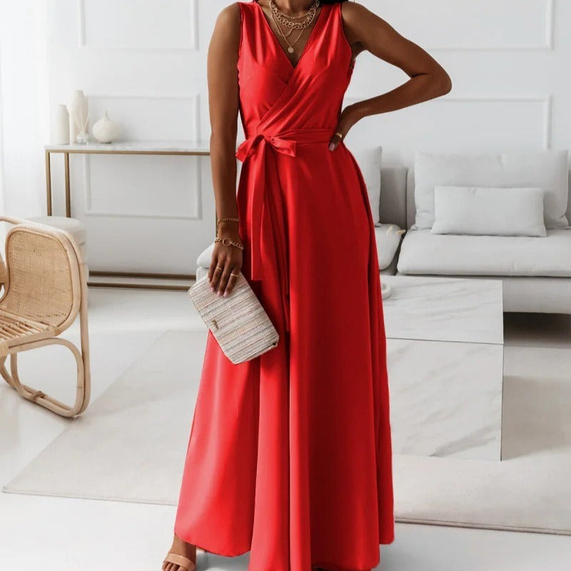 Robe femme longue sans manches à encolure croisée - Larissa