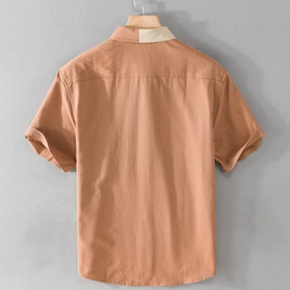 Chemise patchwork contrastée à manches courtes pour hommes - Elian