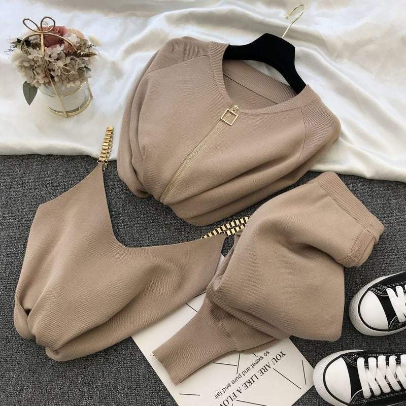 Veste tricotée pour femme avec zip métallique col rond - Nysse