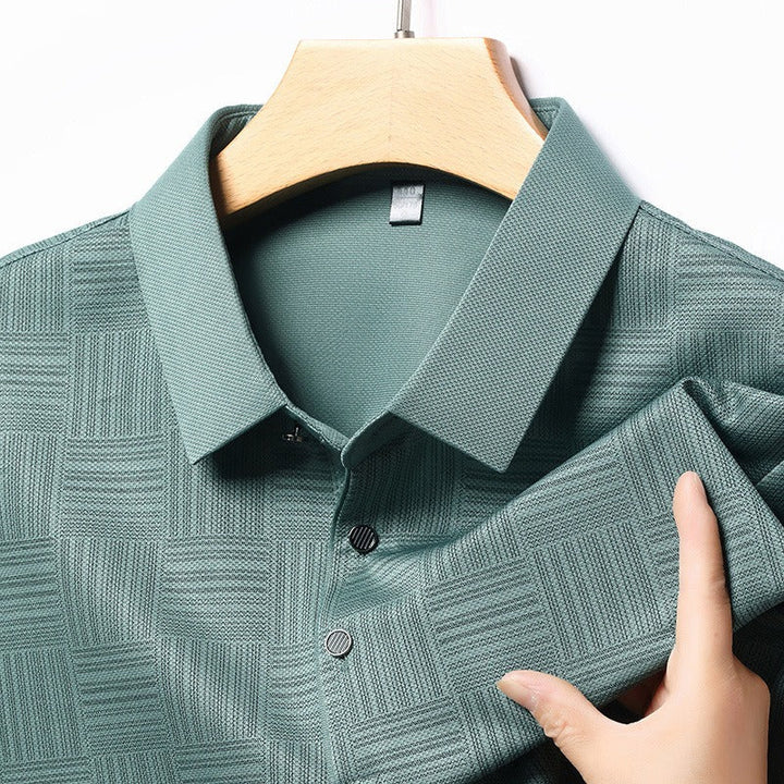 Polo en maille texturée géométrique à manches longues pour hommes - Hugo