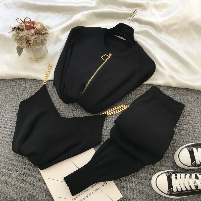 Veste tricotée pour femme avec zip métallique col rond - Nysse