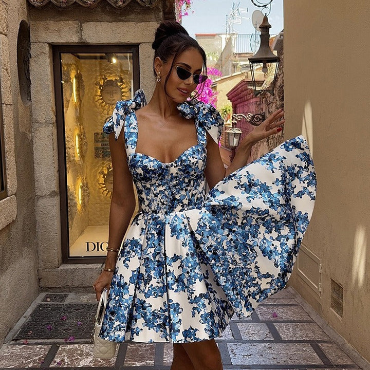 Robe bustier courte en satin floral pour femme - Maëlle