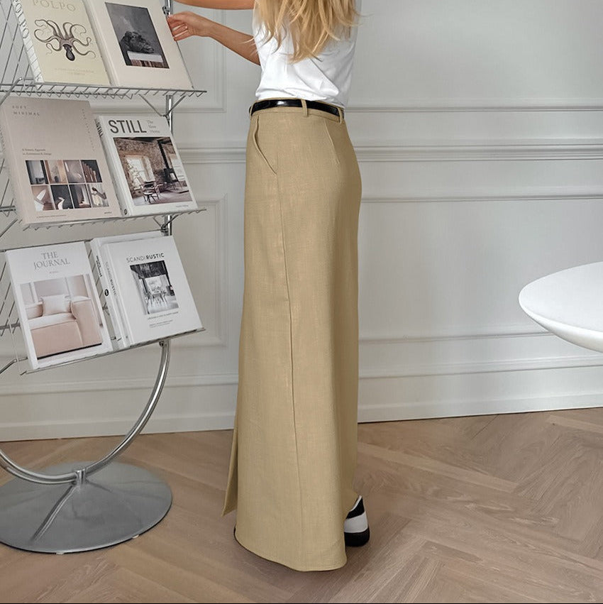 Jupe longue de femme, taille haute, fendue sur le devant, style droit - Julieta