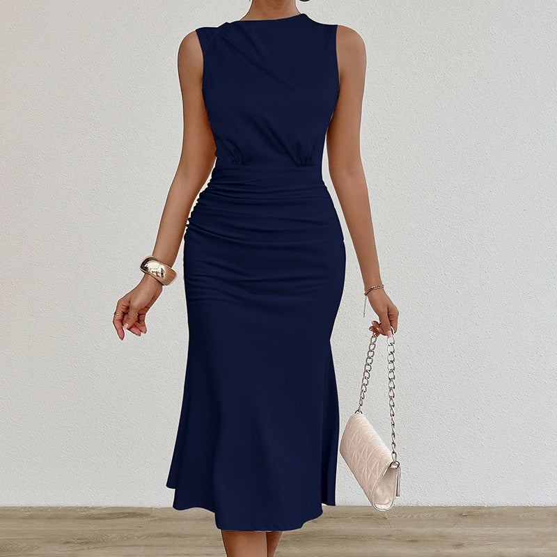 Robe midi drapée en satin pour femme, style ajusté - Julieta