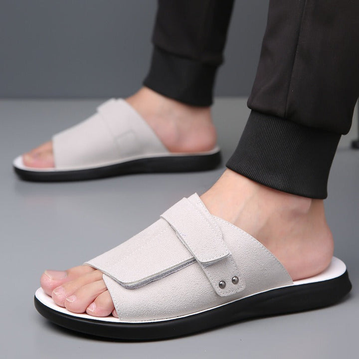 Sandales en croûte de cuir pour hommes, à bout ouvert et à large bride - Jose
