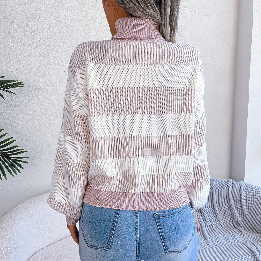 Pull à col roulé en maille à larges rayures pour femme - Elsy