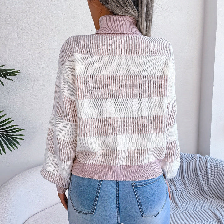Pull à col roulé en maille à larges rayures pour femme - Elsy