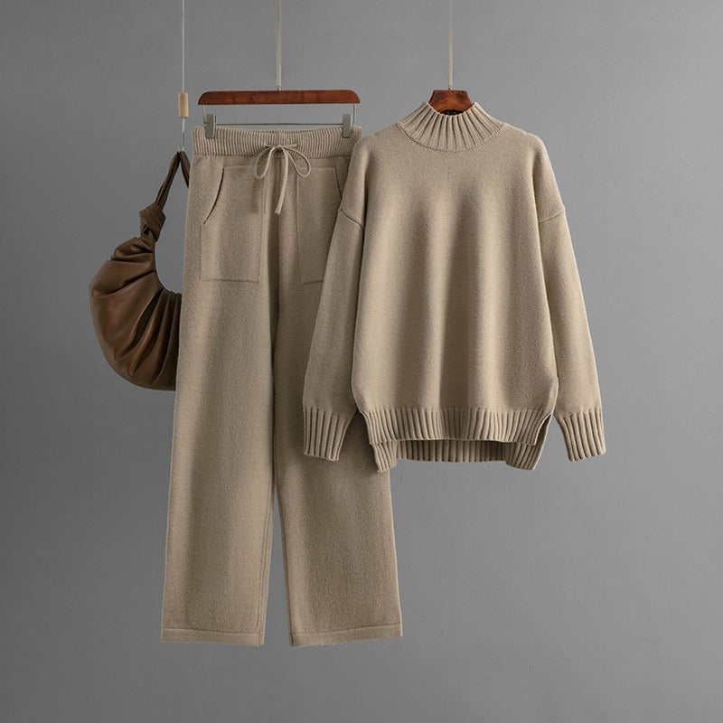 Ensemble à col roulé en maille douce pour femmes, style minimaliste - Amélie