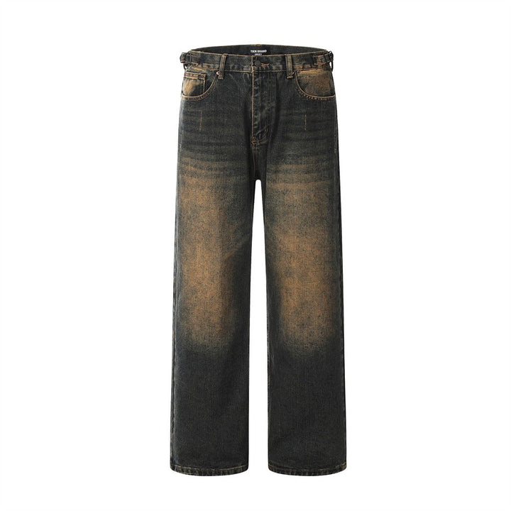 Jean homme en denim délavé à effet usé et coupe droite - Lennart
