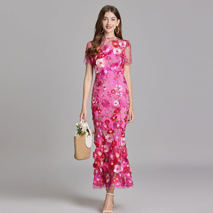 Robe longue fleurie brodée femme - Fiorella