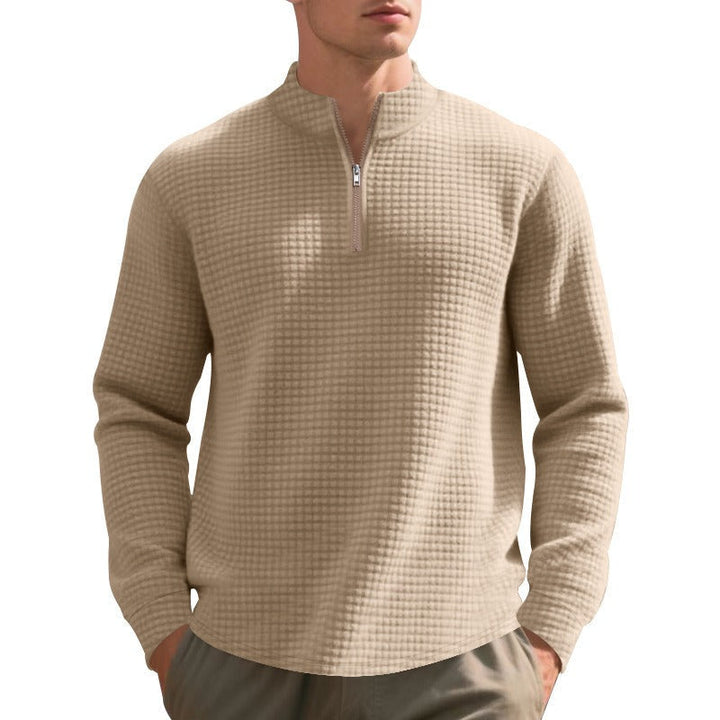 Pull demi-zip pour hommes avec texture gaufrée - Taren