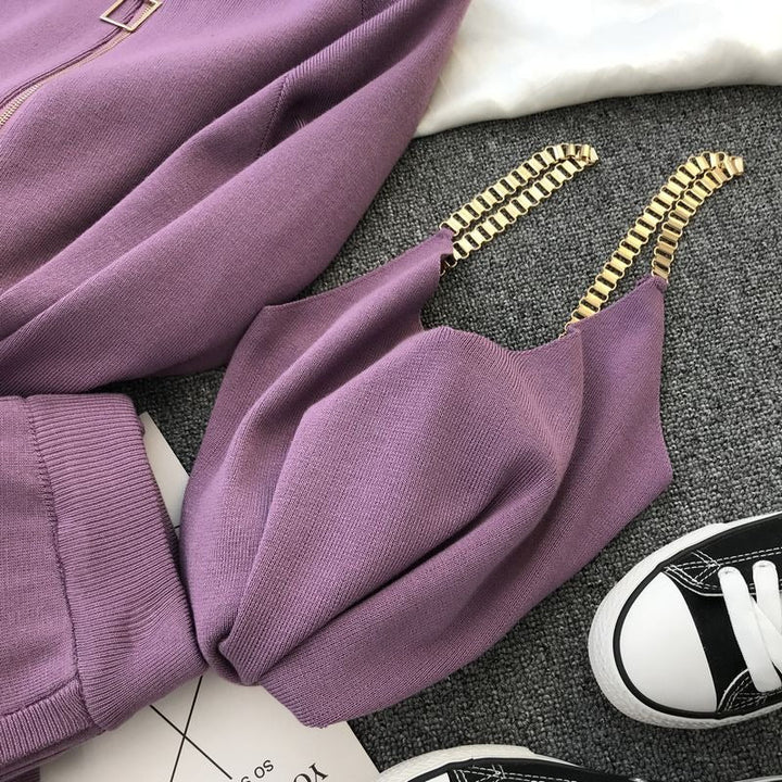 Veste tricotée pour femme avec zip métallique col rond - Nysse