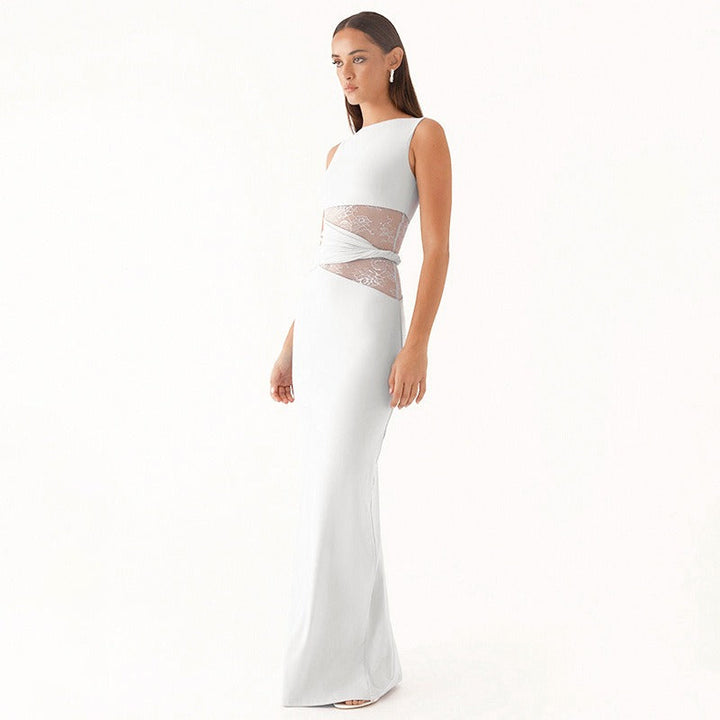 Robe longue sans manches en dentelle transparente - Leontina