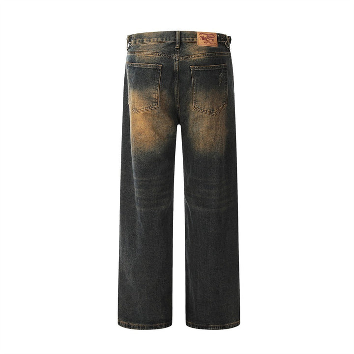 Jean homme en denim délavé à effet usé et coupe droite - Lennart