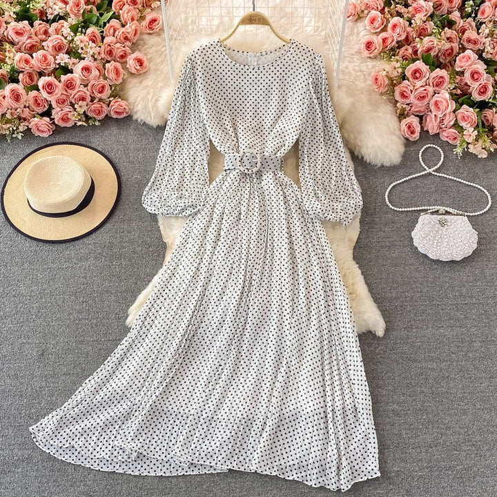 Robe longue pour femme à pois ceinturée style élégant - Colette