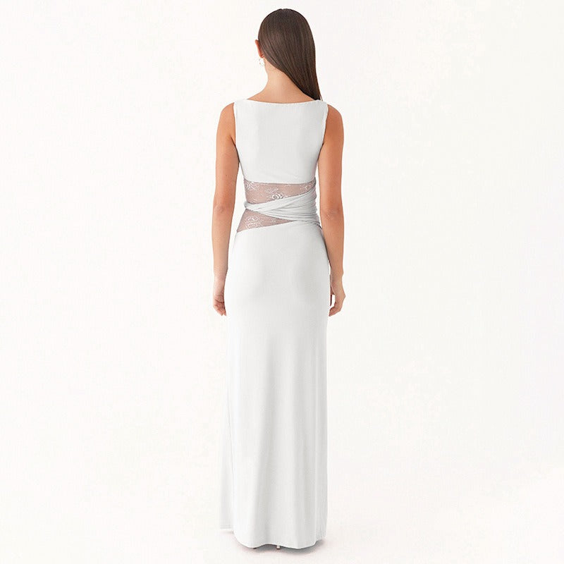 Robe longue sans manches en dentelle transparente - Leontina