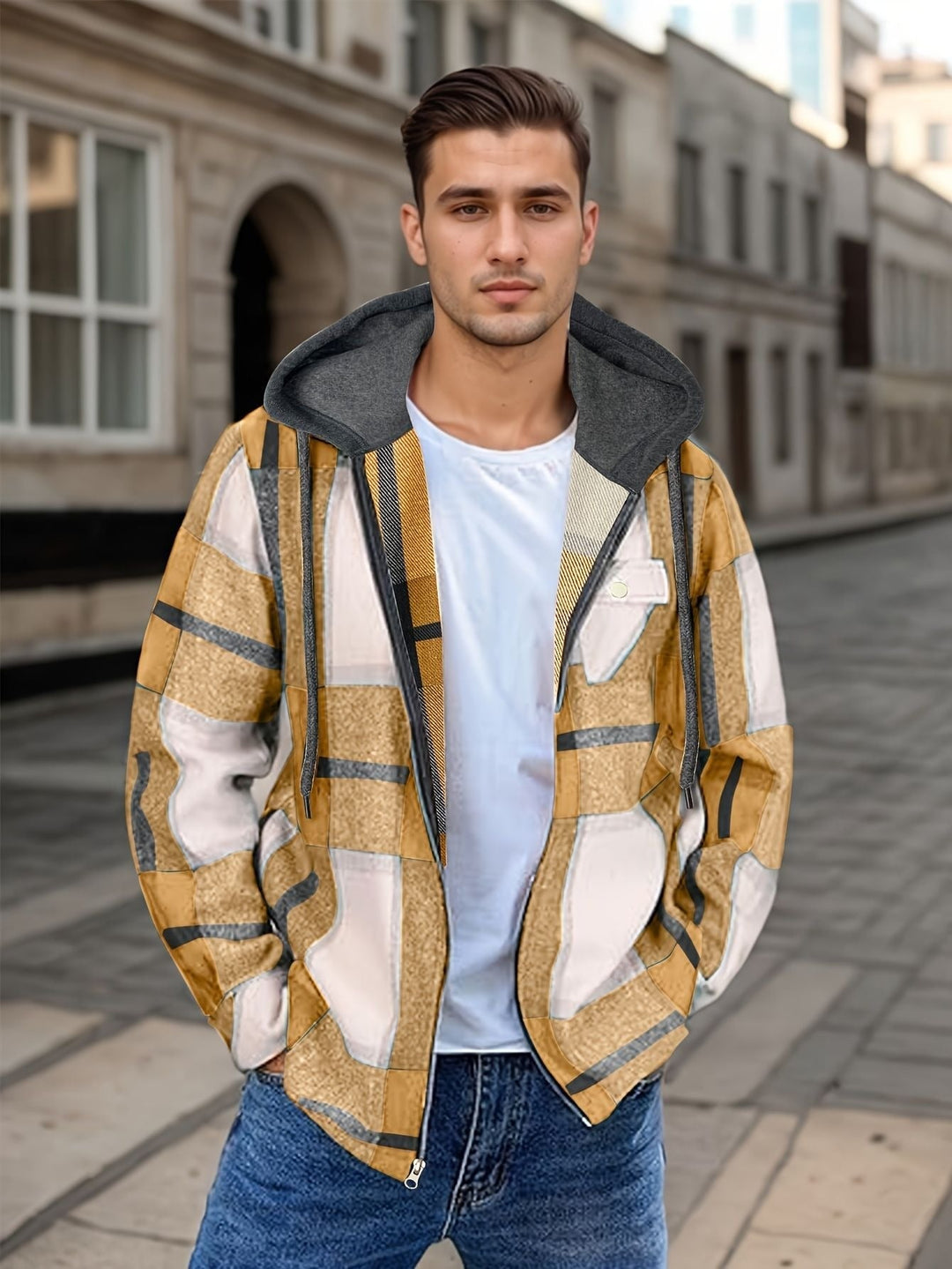 Veste à carreaux décontractée avec capuche pour hommes - Pilato