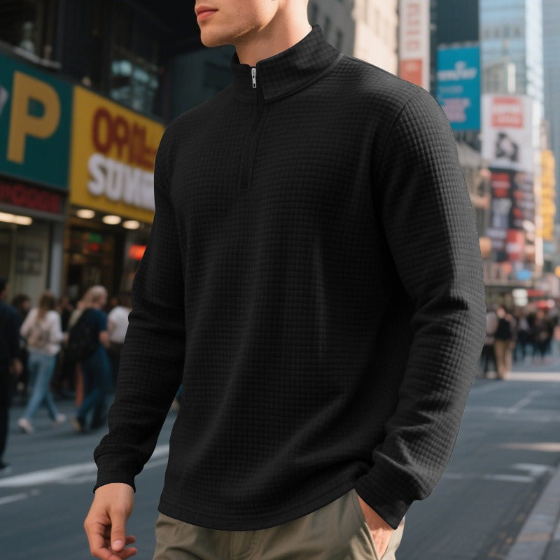 Pull demi-zip pour hommes avec texture gaufrée - Taren