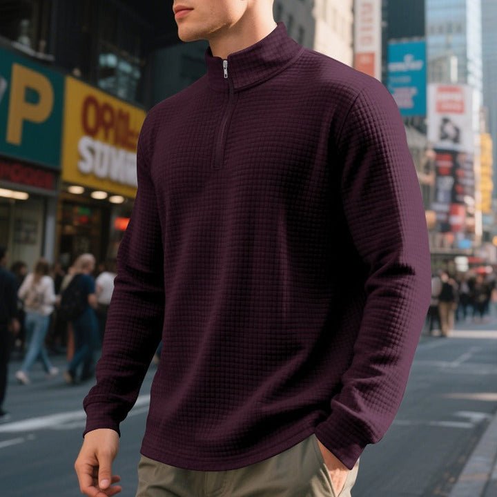 Pull demi-zip pour hommes avec texture gaufrée - Taren