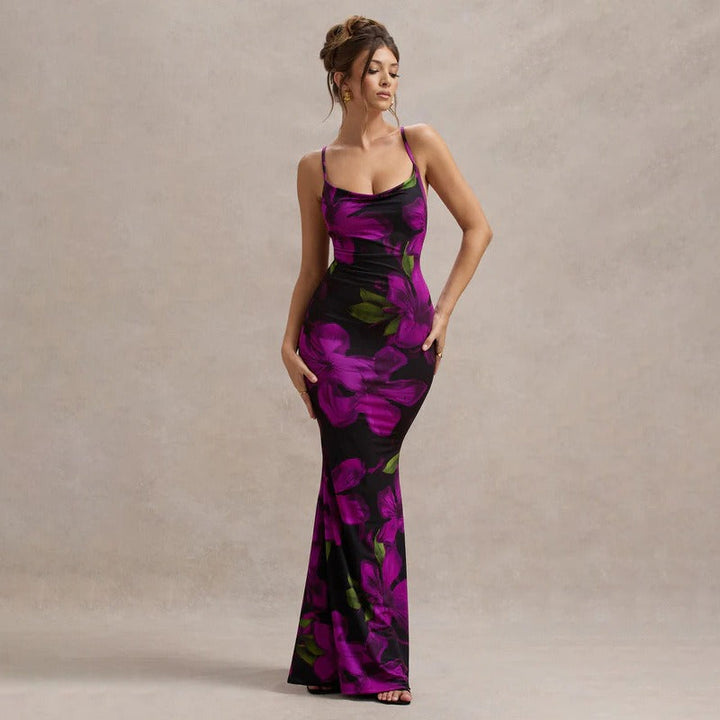 Robe longue et ajustée avec bretelles à imprimé floral - Delia