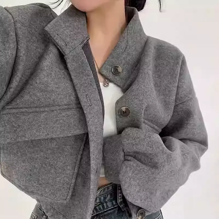 Veste courte en laine grise pour femme - Mauwi