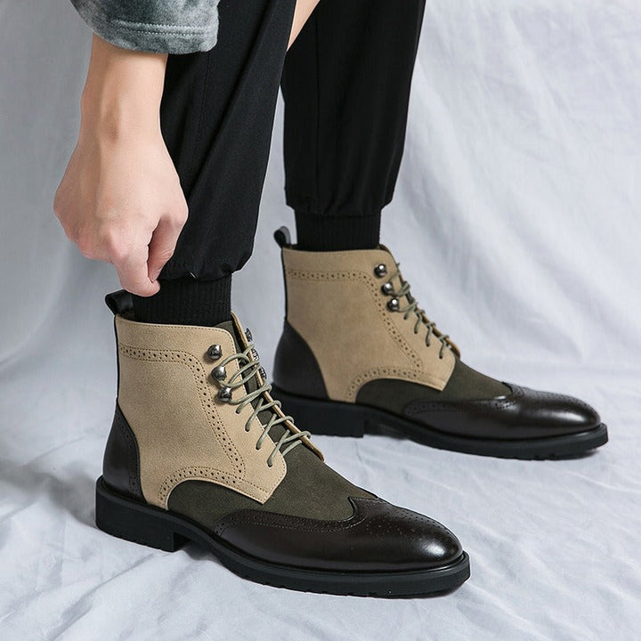 Bottes hautes pour homme en cuir synthétique avec détails brogue style urbain - Lennart