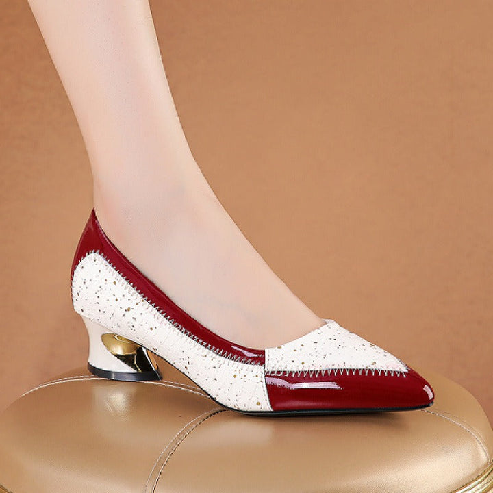 Chaussures à talons bas pour femmes en cuir véritable de style vintage - Emma