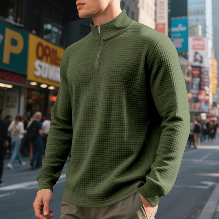 Pull demi-zip pour hommes avec texture gaufrée - Taren