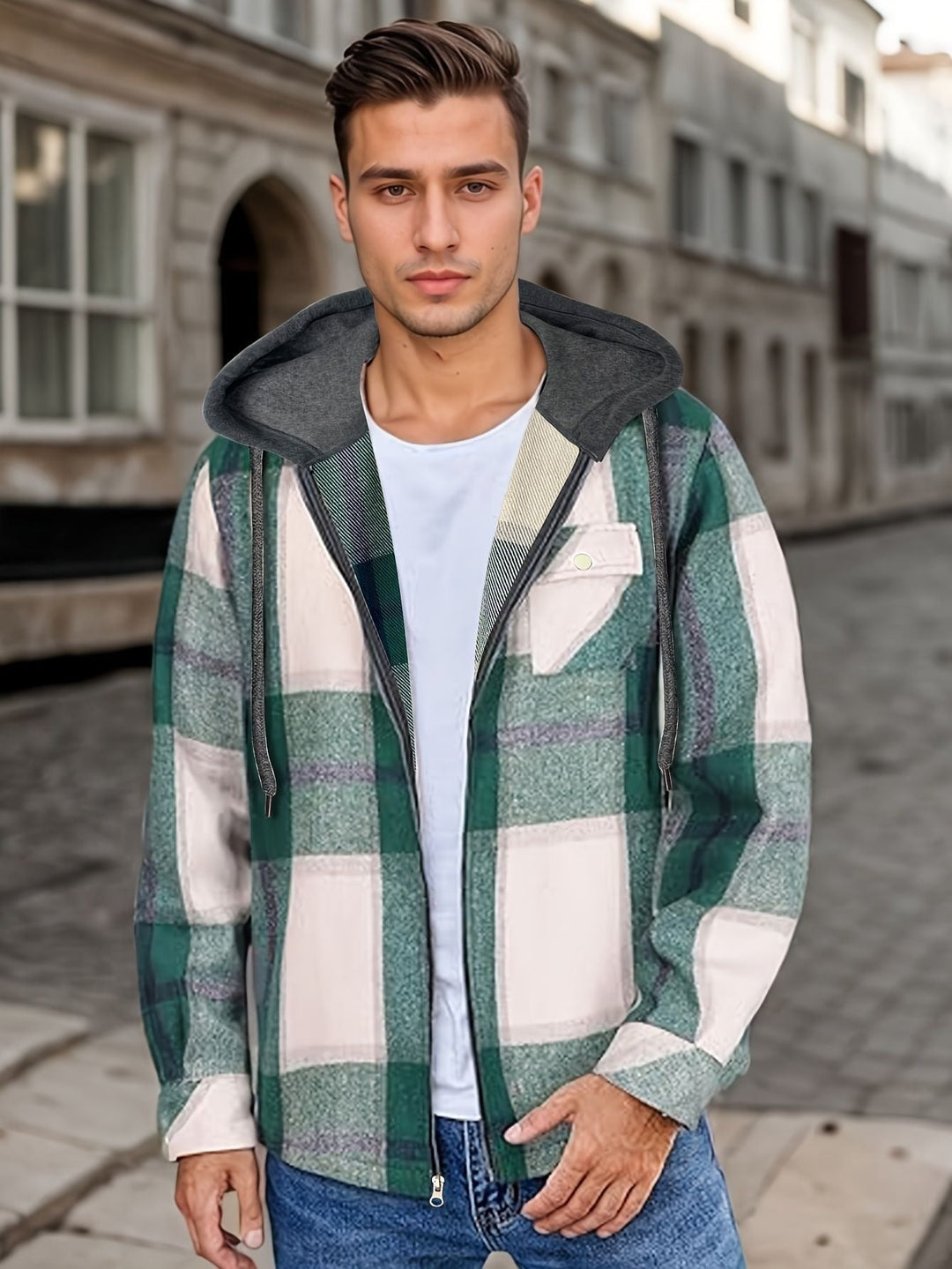 Veste à carreaux décontractée avec capuche pour hommes - Pilato