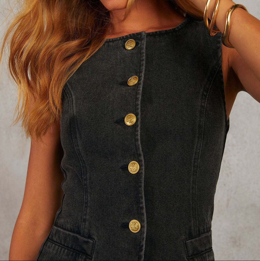 Ensemble de denim sans manches à coupe étroite pour femmes - Nadine