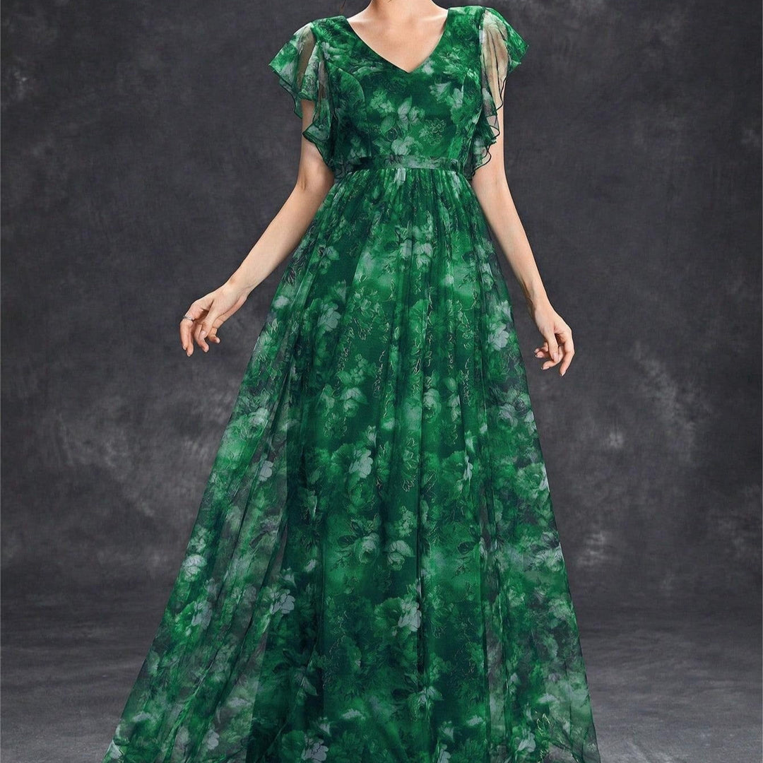 Robe longue pour femme en mousseline de soie imprimée, style aérien - Mariana