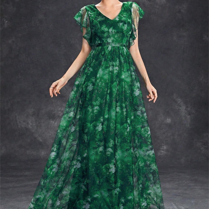 Robe longue pour femme en mousseline de soie imprimée, style aérien - Mariana