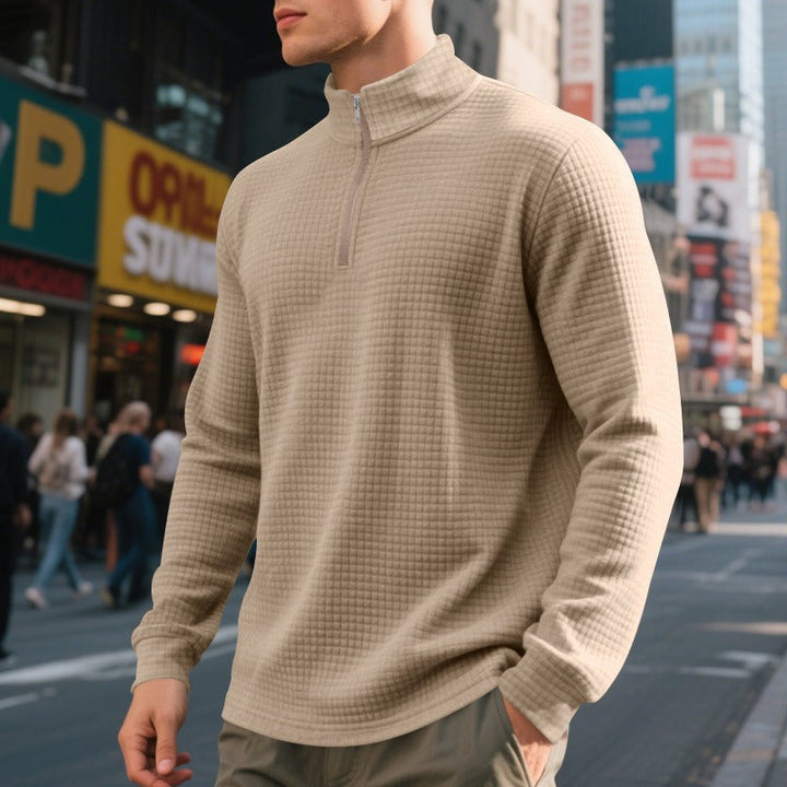 Pull demi-zip pour hommes avec texture gaufrée - Taren