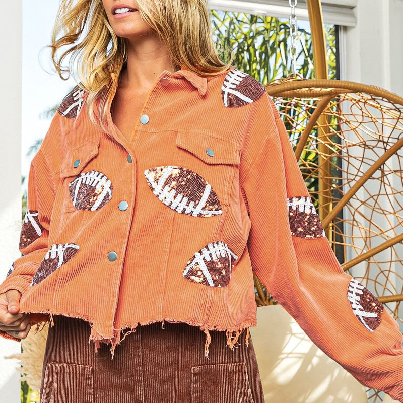 Veste femme en velours côtelé avec broderie de paillettes style urbain - Brielle