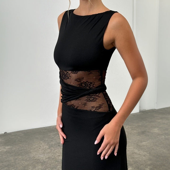 Robe longue sans manches en dentelle transparente - Leontina
