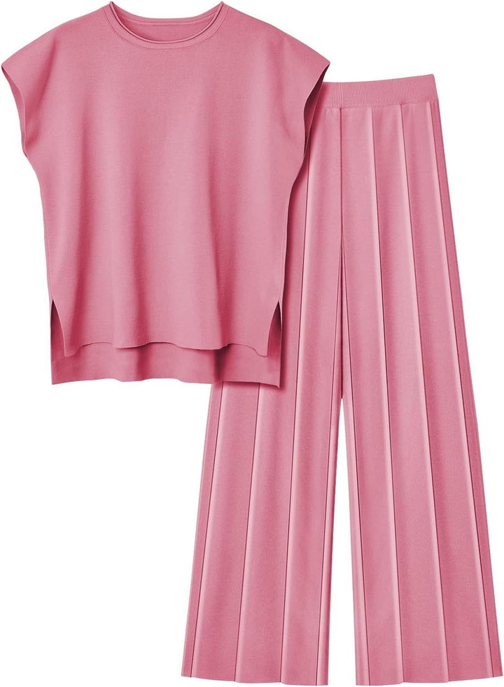 Ensemble top sans manche fluide et pantalon à plis - Oriane