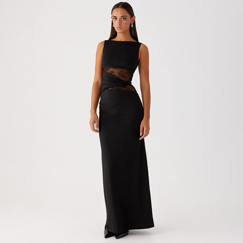 Robe longue sans manches en dentelle transparente - Leontina