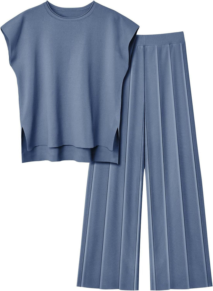 Ensemble top sans manche fluide et pantalon à plis - Oriane