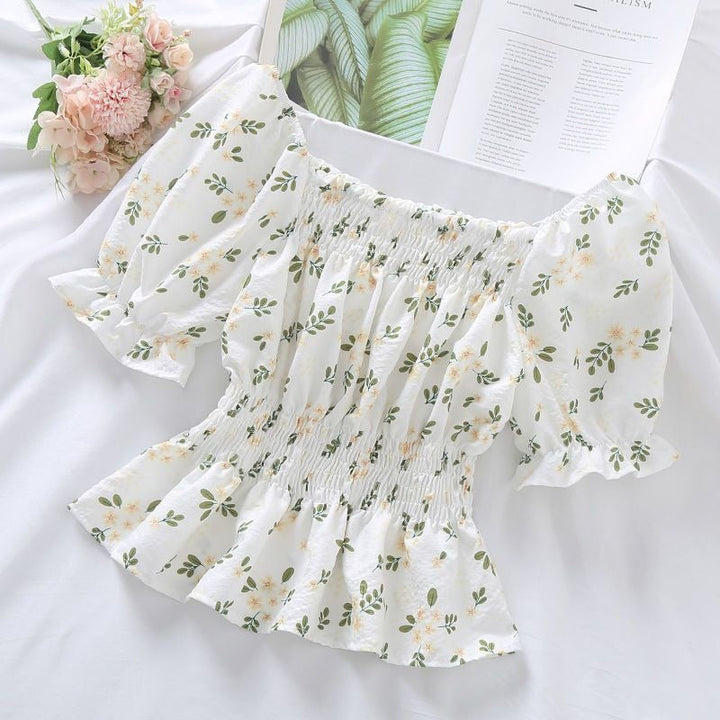 Chemisier à fleurs pour femmes avec nid d'abeilles et manches bouffantes style romantique - Lía