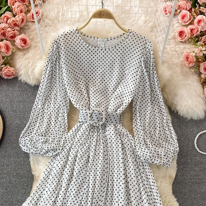 Robe longue pour femme à pois ceinturée style élégant - Colette