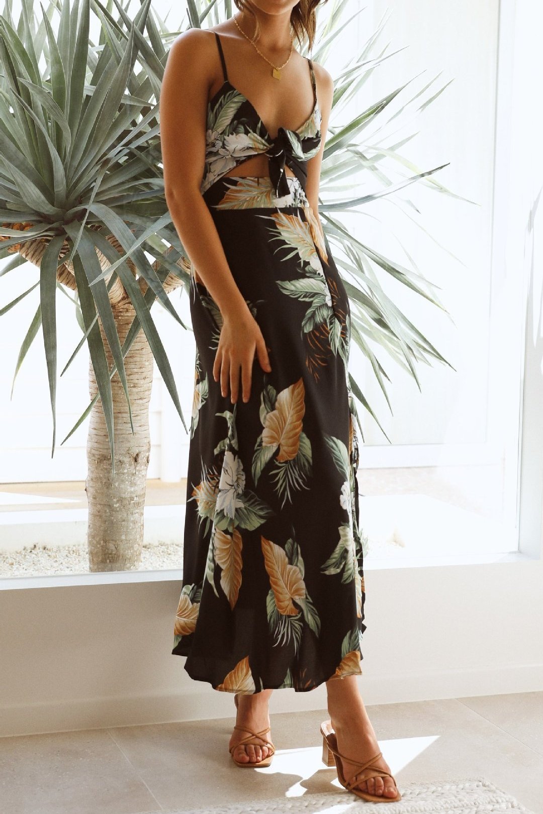 Margot - Robe maxi-slip imprimée et nouée