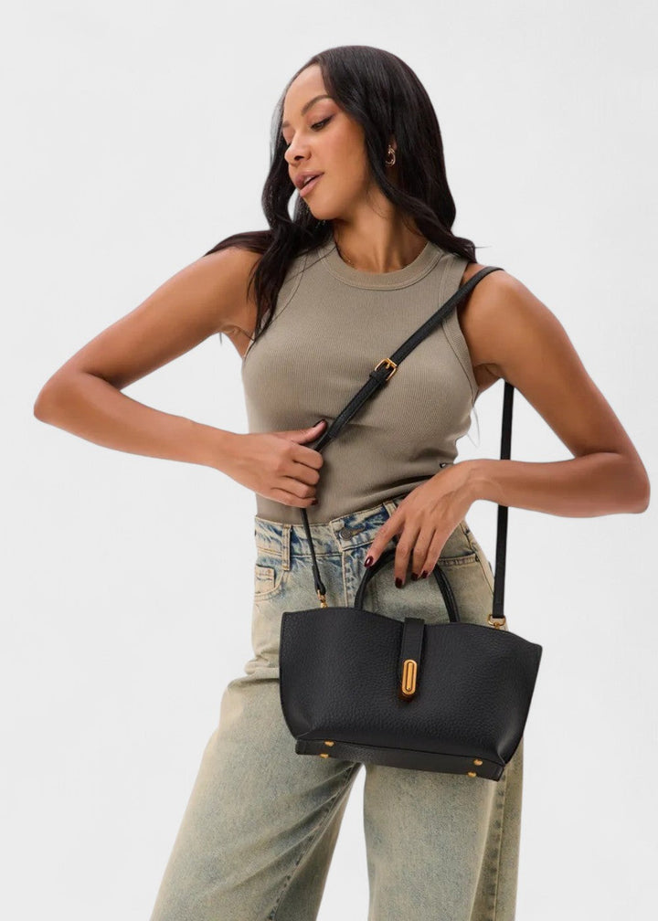 Sac fourre-tout femme cuir synthétique texturé design élégant - Noiré