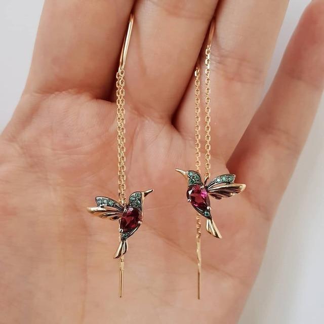 Boucles d'oreilles colibri émaillé en or pour femmes - Katja
