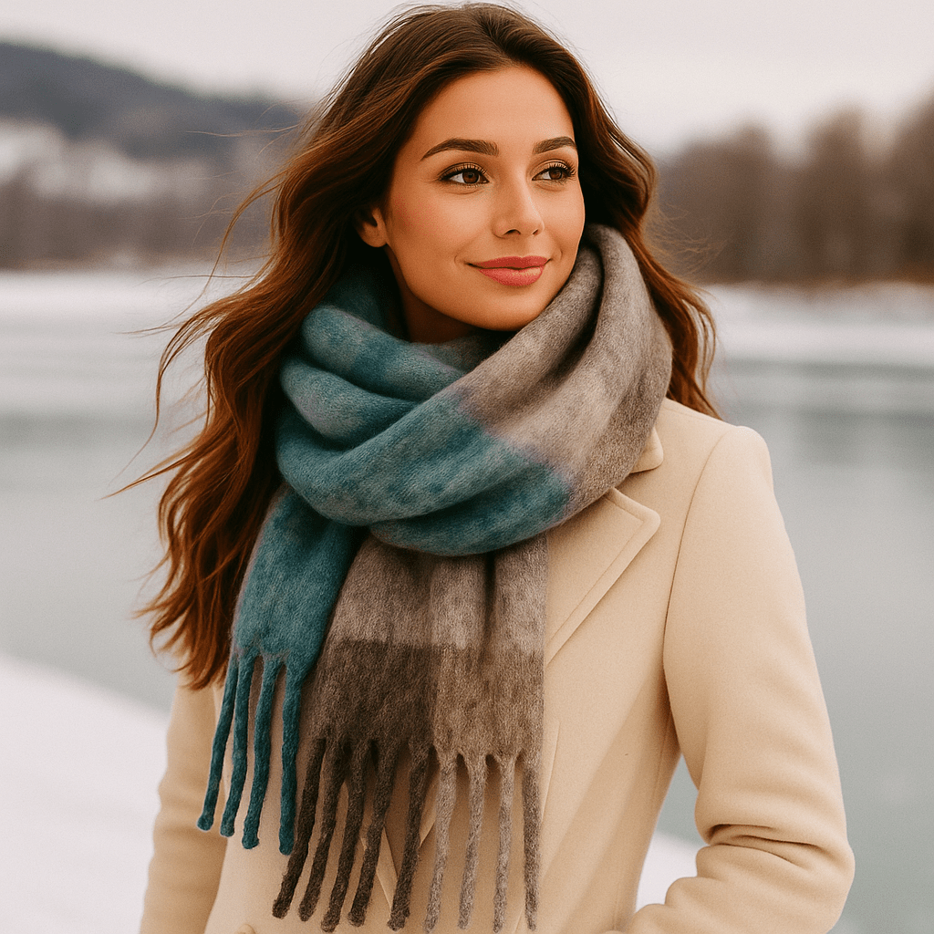 Echarpe épaisse en laine avec longues franges pour femmes - Naima