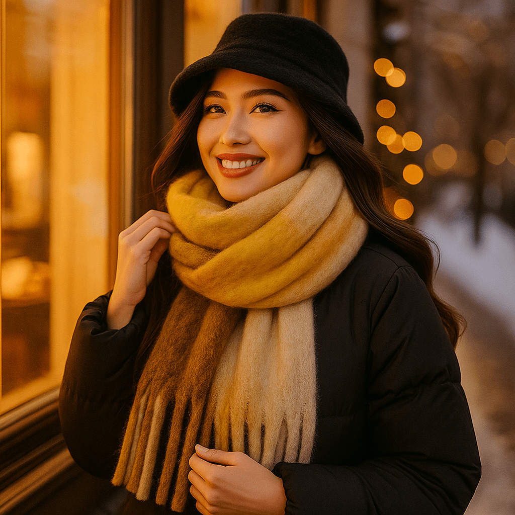 Echarpe épaisse en laine avec longues franges pour femmes - Naima