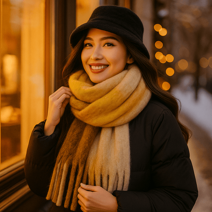 Echarpe épaisse en laine avec longues franges pour femmes - Naima