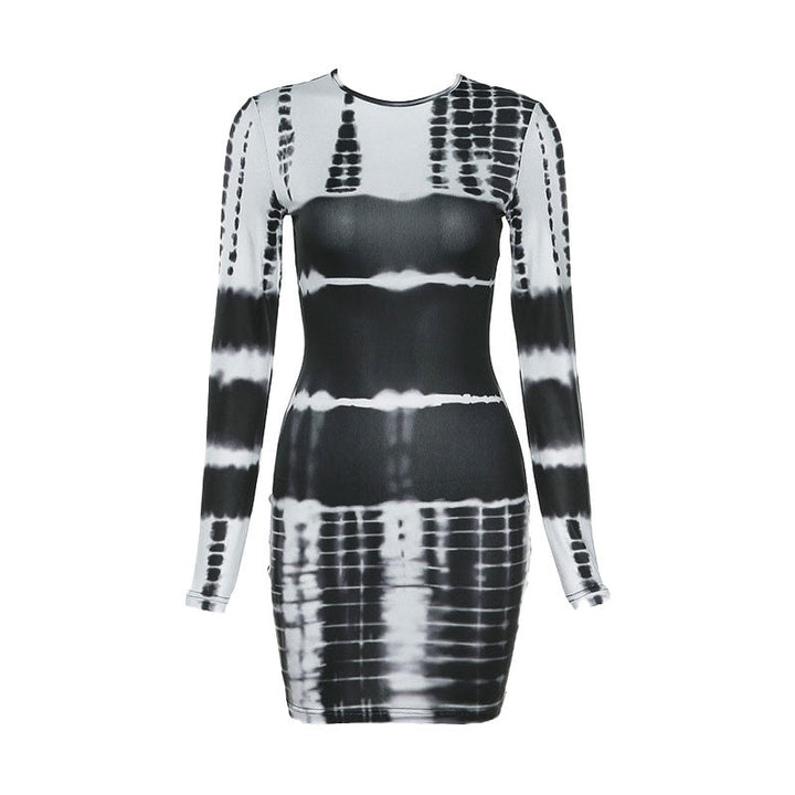 Elina - Robe Mini Bodycon à Manches Longues Mélange Tie Dye Tendance